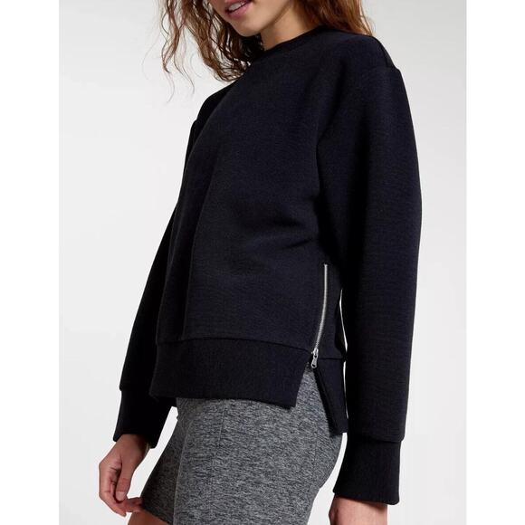 Calia Black Heather Elevate Ottoman Side Ribbed Zip Crew Neck Sweatshirt Medium - Picture 2 of 14